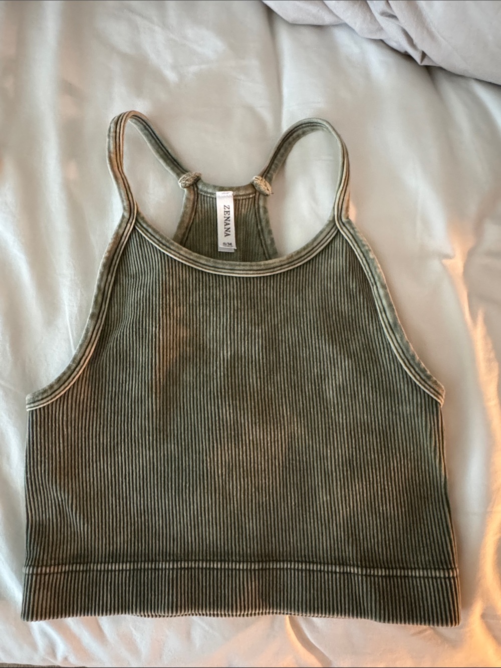 Zenana Ribbed Racerback Crop Top - Olive Green